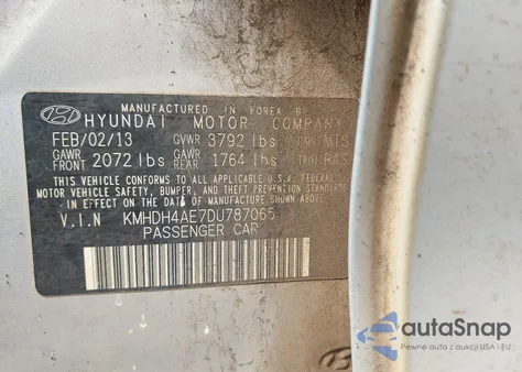 2013 Hyundai Elantra Gls из США, поврежденный, VIN KMHDH4AE7DU787065